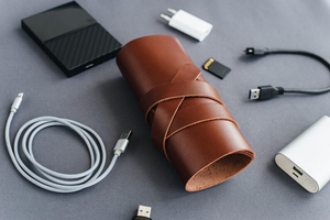 Custom Embossed Leather <b>Cable</b> Organizer Brand Logo Cord Holder Travel Tech Wrap Wire Management Case Production LCO-0024 - Product Image 3