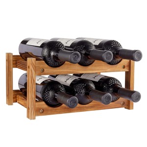 Estante para Vino de Madera de Acacia con Detalles de Pizarra |   Venta al por Mayor de Lujo Rústico para 8 Botellas - Product Image 1