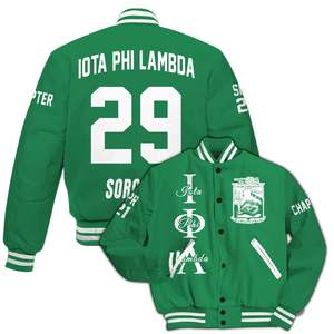 59.Iota Phi Lambda Veste universitaire personnalisée pour femmes, vert émeraude uni, avec lettres, écusson, numéro et année, style bomber pour sororité - Product Image 4