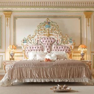 Hot Sale Luxury Classic Gold Carving Bedroom Set Upholstered Bed Frame Elegant Royal Furniture for Hotel Design High Quality - Product Image 1