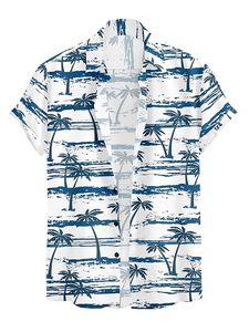 Chemise hawaïenne boutonnée, blanche avec imprimé photo palmiers, style vacances d'été - Product Image 2