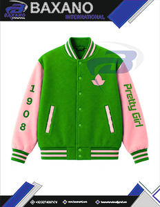Alpha |   Kapa |   Veste universitaire Alpha Sorority verte et rose pour femme, manches longues, contraste de couleurs, imprimé lettres grecques, veste AKA pour femme - Product Image 3