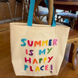 ummer Message Chenille Patch Cotton Canvas <b>Tote</b> <b>Bag</b> Reusable Embroidery Shoulder Handbag Women Shopping Travel Beach <b>School</b> Use - Product Image 1