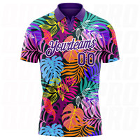 Camisetas de Golf Unisex Personalizadas de Secado Rápido con Diseño 3D de Palmeras Hawaianas en Blanco y Morado, Transpirables, de Poliéster