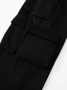 Boys' Autumn/Winter Fleece Heavyweight Windproof Cargo Pants Lining Pockets Elastic Waist Wide Leg for Outdoor Use-Regular Size - Product Image 4