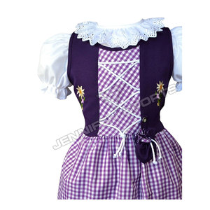 Premium Authentic German <b>Oktoberfest</b> Dirndl <b>Dress</b> Custom Traditional Bavarian Beer Maid Costume Purple Checkered Fabric - Product Image 2
