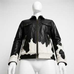 Veste de motard en cuir véritable pour homme, motif vachette, col rabattu, fermeture éclair, coupe classique, automne, décontractée - Product Image 5