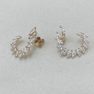 Pendientes de Aro con Diamantes de Corte Marquesa, Pendientes de Diamantes Cultivados en Laboratorio, Aros Abiertos de Oro Sólido, Joyería Fina y Elegante para Novias y Bodas - Product Image 3