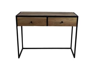 Table console en bois de manguier au design industriel moderne avec 2 tiroirs de rangement, meuble d'entrée ou de salon - Product Image 2