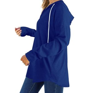 Sweat-shirt à capuche décontracté pour femme, couleur unie, manches longues, poche, tricot en coton respirant, vêtements d'automne unisexes, bleu - Product Image 6