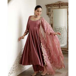 Designer XL Chiffon <b>Top</b>-Bottom and Dupatta Set with Embroidery Work - Product Image 3