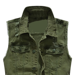 Gilet en jean pour homme à col rabattu, couleur unie, décontracté, en coton tissé, simple boutonnage, pour le printemps - Product Image 2