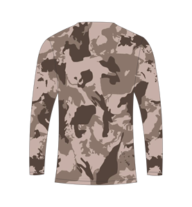 Camiseta personalizada sublimada de manga larga para hombre con estampado de camuflaje desértico en tonos marrón y tostado para deportes y uso casual. - Product Image 6