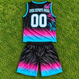 Servicio ODM, Diseño Único, Nuevo Diseño, Impresión Personalizada, Uniforme de Baloncesto con Degradado Negro, Cian y Rosa, Conjunto de Camiseta y Pantalones Cortos de Baloncesto - Product Image 2