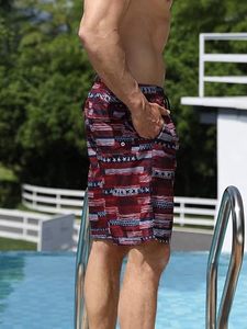 Short de bain décontracté pour homme en polyester/coton extensible à imprimé tortue, séchage rapide, taille à cordon de serrage avec poches - Product Image 2