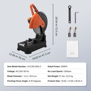 Troncatrice Usata da 2800W 1200RPM per Taglio Acciaio, Lama da 14''/355mm, Regolabile 0-45 Gradi, Taglio a Secco - Product Image 2
