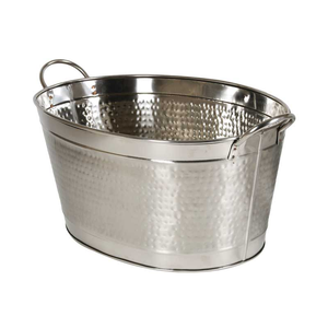 Cubo de Hielo de Acero Inoxidable Martillado, Recipiente Ovalado para Bebidas, Enfriador de Bebidas de Doble Pared para Fiestas y Bares - Product Image 1