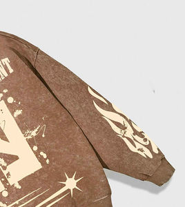 Sudadera con capucha extragrande de forro polar de secado rápido con estampado de fuego a la moda para hombre, de manga larga y hombros caídos, ideal para streetwear. - Product Image 6