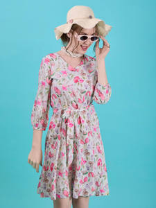 Vestido Midi Estampado para Mujer Unity Luxure, Cuello en V, Manga Media, Formal, Cintura Natural, Georgette Ecológico - Product Image 3