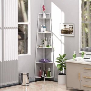 WTZ 70-Inch Tall <b>Rustic</b> Bamboo Bookcase 5-Tier Industrial Corner Ladder <b>Shelf</b> Small Bookshelf with Corner <b>Shelf</b> - Product Image 2