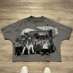 Custom Manufacturer Tee Dtg Graphic Streetwear <b>Thick</b> Collar Tee Heavyweight Mock Neck men's <b>T</b>-<b>shirt</b> 300gsm Boxy Cropped <b>t</b> <b>Shirt</b> - Product Image 1