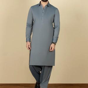 Vêtements d'extérieur pakistanais : Costume homme Shalwar Kameez en coton uni respirant, prêt à porter - Product Image 2