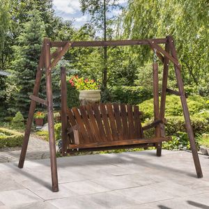 Dondolo da Giardino Tradizionale Rustico in Legno Massello Marrone da 6,5 Piedi per 2 Persone - Product Image 1