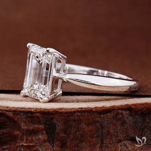 3 carat emerald cut lab grown diamond <b>ring</b> pinched shank solitaire setting in 10K white gold bold engagement <b>ring</b> - Product Image 2