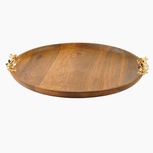 Home Kitchenware Accessories Dessert <b>Display</b> Vintage Wooden Tray With Gold Metal Handles Food Serving Tray Coffee <b>Table</b> Tray - Product Image 2