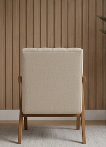 Fauteuil d'appoint capitonné en tissu de style Mid-Century Modern, fauteuil lounge individuel en bois massif pour salon - Product Image 5