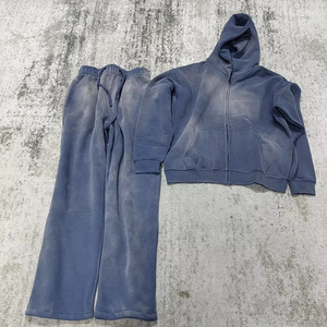 Custom Streetwear Sun Fade Acid Wash Hoodie <b>Oversized</b> Flared <b>Sweatpants</b> and Hoodie Sets Two Piece Tracksuit for Men - Product Image 3