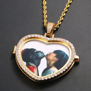 Custom Photo Heart <b>Locket</b> Pendant Silver Moissanite Necklace Glass Keepsake Gift - Product Image 1