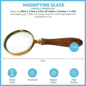 Loupe vintage en laiton avec manche en bois, loupe de lecture portative, style antique, décoration de bureau, cadeau - Product Image 3