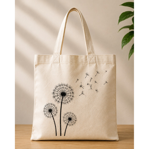 Sac fourre-tout en toile de coton imprimé pissenlit, écologique, crème, grande capacité, sac à bandoulière floral, sac de marché réutilisable - Product Image 1