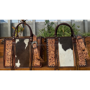 กระเป๋าสะพายพาดลำตัวหนังวัวแบบตะวันตกสำหรับผู้หญิงกระเป๋าหนังแท้ลายดอกไม้ตามสั่ง - Product Image 4