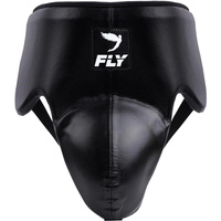 Protège-entrejambe de boxe Fly Boxing personnalisable en cuir véritable noir, équipement de protection unisexe léger avec fermeture à lacets et taille élastique
