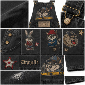 Charcoal Washed Cotton Denim Overalls Regular Fit Retro <b>90s</b> Skate Unisex Summer Casual High Waist Customizable 280g Grey - Product Image 4