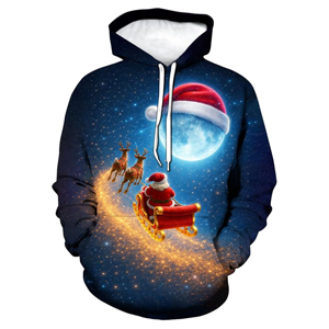 Custom Sublimation 3D Print Celestial Santa Sleigh Graphic <b>Hoodie</b> Unisex High-Density Fleece Celestial <b>Galaxy</b> Full-Over - Product Image 2
