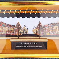 Marionnettes d'ombre en cuir Punakawan indonésiennes artisanales, cadre rectangulaire pour marionnettes d'ombre, œuvre d'art culturelle traditionnelle, condoléances