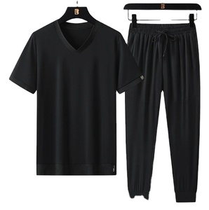 Ensemble de survêtement de sport d'été pour hommes, deux pièces, séchage rapide, antibactérien, en coton et élasthanne, manches courtes, coupe ample, léger - Product Image 4