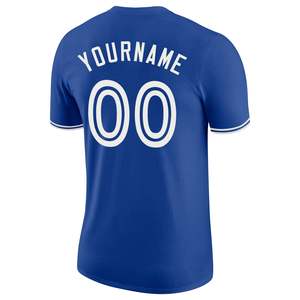 เสื้อเบสบอลแบบกำหนดเองสำหรับผู้ชาย สีน้ำเงินรอยัล โพลีเอสเตอร์ 100% ระบายความชื้นได้ดี คอกลม แขนสั้น พิมพ์ชื่อทีมและหมายเลข - Product Image 2