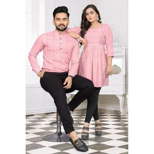 DISEÑADOR ALGODÓN TEJIDO HILO TRABAJO CAMISA HOMBRE Y MUJER TOP BEBÉ ROSA - Product Image 1