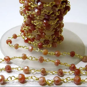 Natural Brown Brass AB Coated 3-4mm Rondelle Faceted Beaded <b>Rosary</b> Wire Wrapped Chain - Product Image 1