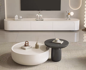 Modern <b>Round</b> Resin Coffee <b>Table</b> Set Minimalist Living Room Furniture Nesting Design <b>White</b> and Gray Center <b>Tables</b> - Product Image 3