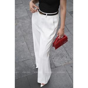 Q361 High Waist Straight Leg Women Solid Knitted Worsted Full Length <b>Pants</b> Anti Pilling Zipper Fly Summer Wear - Product Image 3