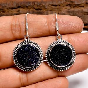 ต่างหูหินทรายสีน้ำเงินลายดวงดาว งานแฮนด์เมด เงินแท้ สไตล์โบโฮ ประดับอัญมณี ของขวัญสำหรับผู้หญิง - Product Image 2
