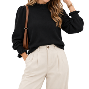 Sweat-shirt à manches longues pour femme, col rond, couleur unie, décontracté, pour l'automne, 100% coton, respirant, pull-over pour le printemps/été - Product Image 1