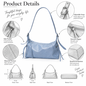 Sac fourre-tout tendance en cuir verni bleu clair avec rivets et fermeture éclair pour femme, idéal pour les trajets quotidiens et les voyages - Product Image 4
