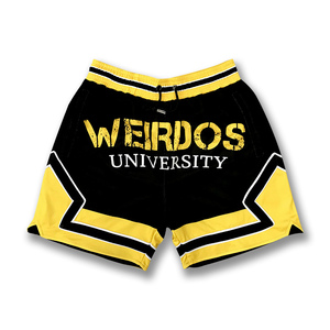 Shorts de sport unisexe Weirdos University noir et jaune, taille élastique, imprimé, respirant, en polyester, coupe régulière pour adulte - Product Image 1