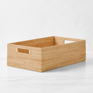 Natural Rattan <b>Storage</b> <b>Basket</b> <b>Rectangle</b> Shape With Handles Rustic Kitchen <b>Storage</b> Organizing Bin - Product Image 4